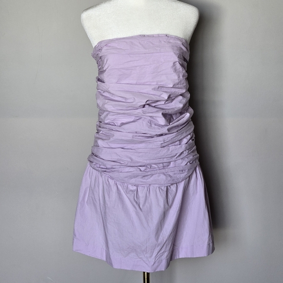S/W/F Drop Waist Ruched Sleeveless Strapless Torso Lavender Mini Dress - Picture 8 of 9